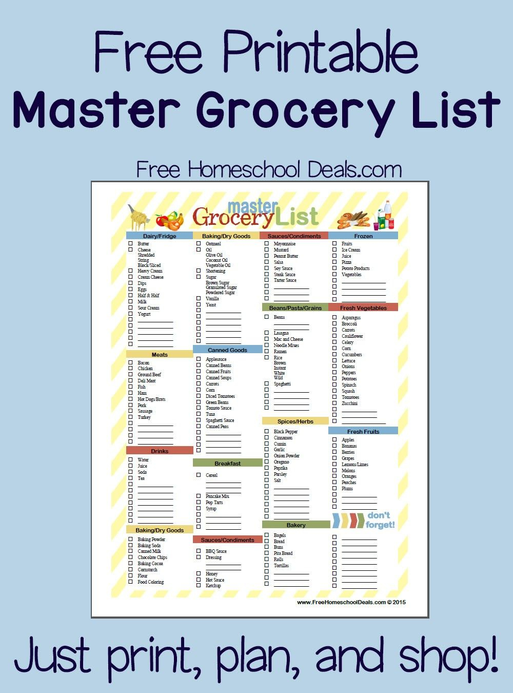 Free Printable Master Grocery List instant Download 