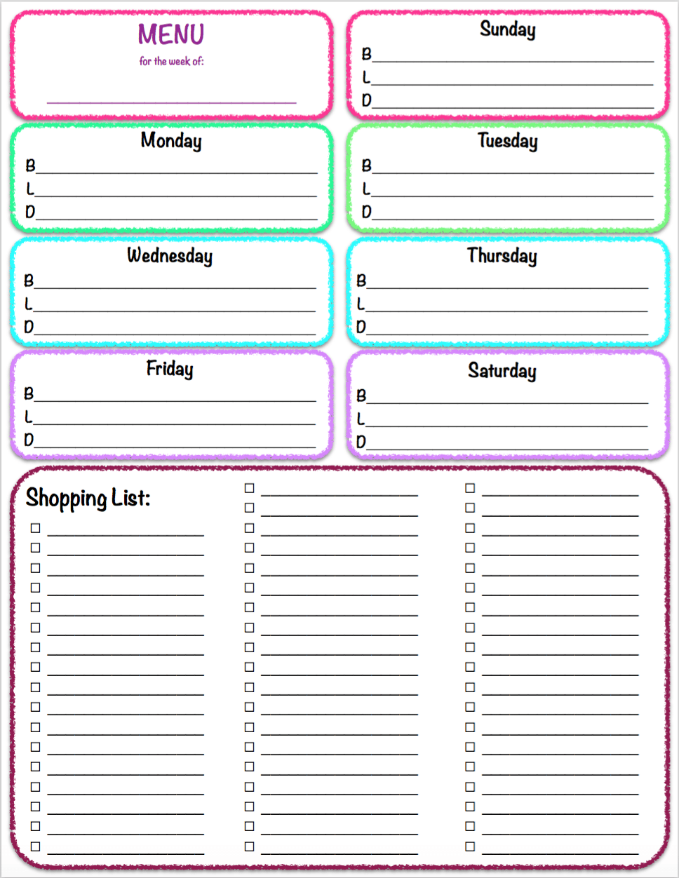 Free Printables Weekly Meal Planner Grocery List The 