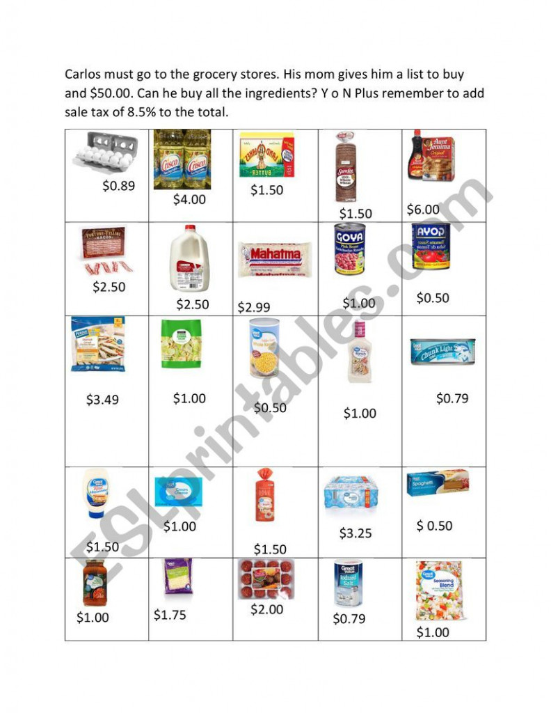 Going To The Grocery Store Math ESL Worksheet By