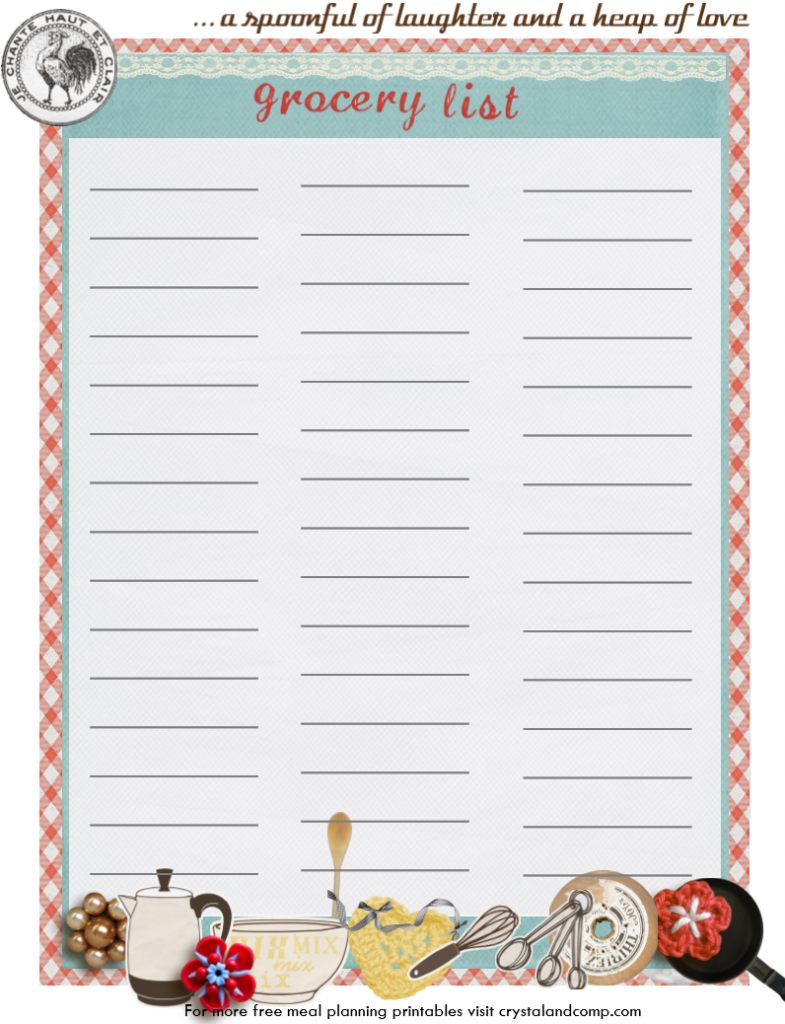 Grocery List Printable Vintage Meal Planner Printable