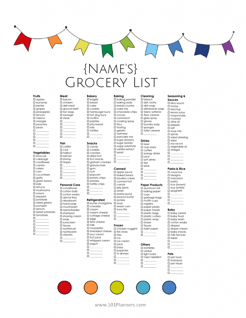 Grocery List Template Free Printable
