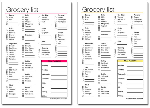 Grocery Shopping List Printable The Organised Housewife