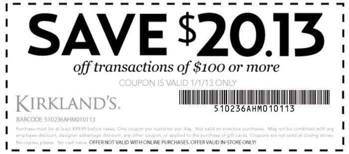 Kirkland s 20 13 Coupon Deal March 1 Only Free 
