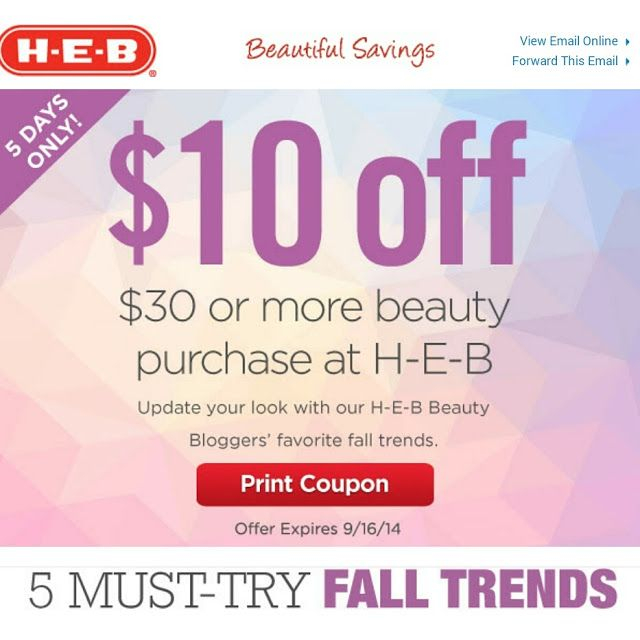 Melissa s Coupon Bargains HEB 10 Off Any 30 Beauty 