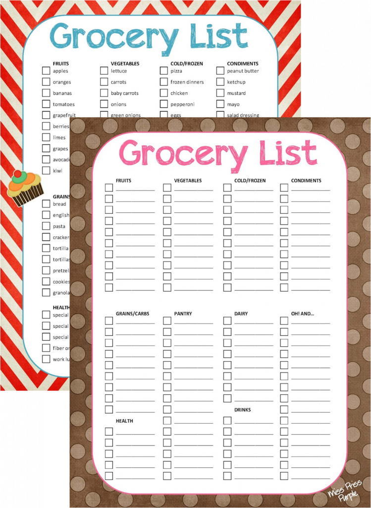 Miss Priss Purple Grocery List Printable