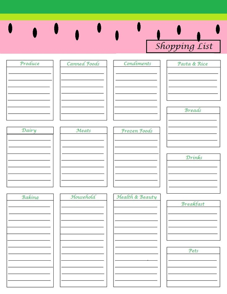 Monthly Shopping Lists Grocery List Printable Free 