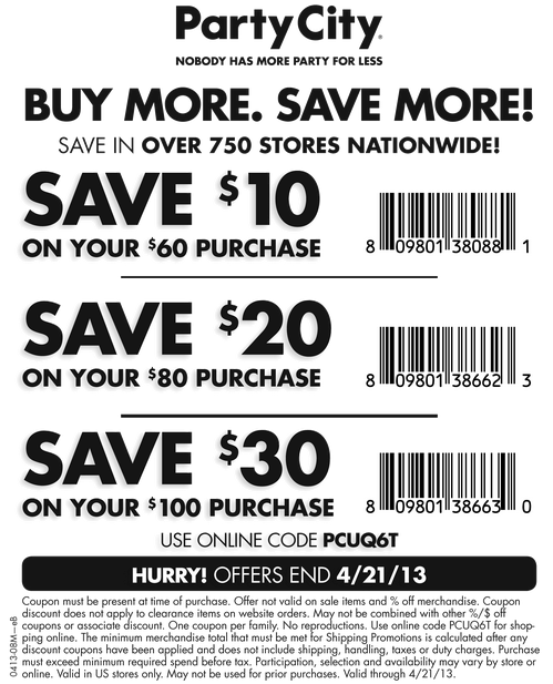 Party City 10 30 Off Printable Coupon Party City 