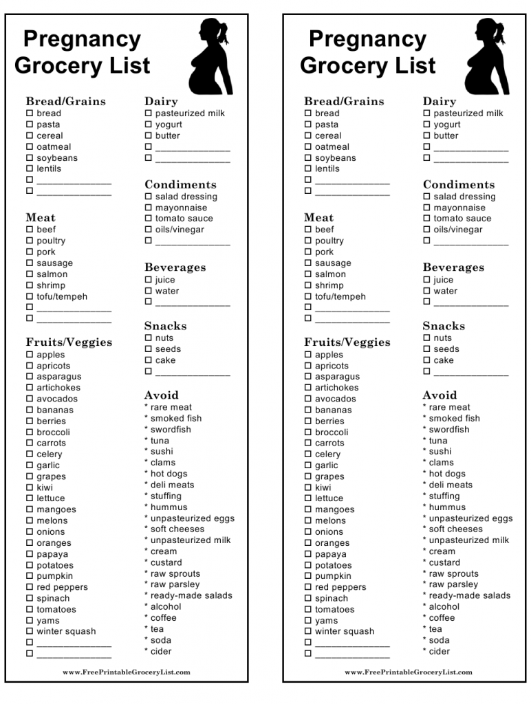 Pregnancy Grocery List Template Download Printable PDF