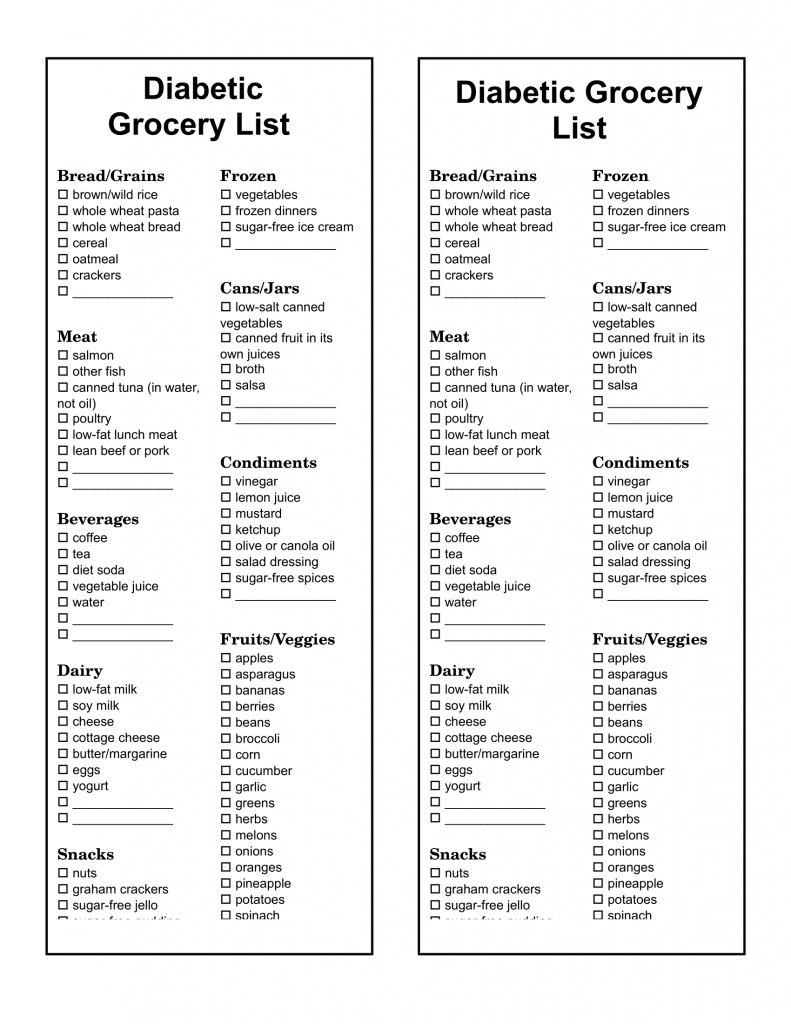 Printable Diabetic Grocery List FREE PDF Download