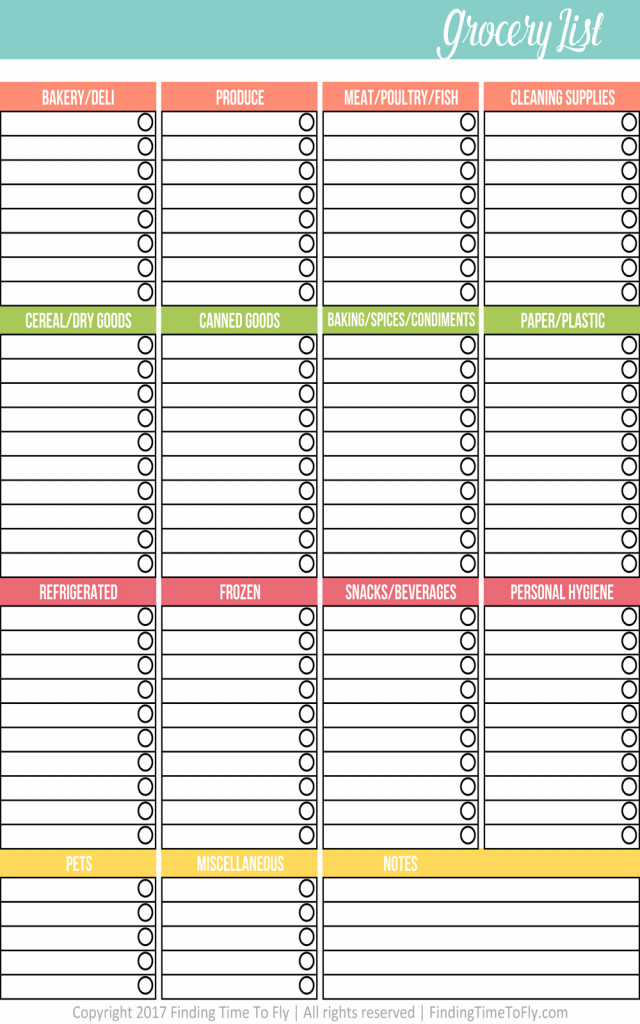 Printable Grocery List Finding Time To Fly
