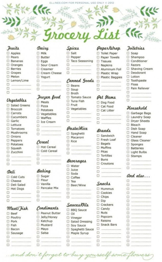 Printable Grocery List Grocery List Printable Shopping