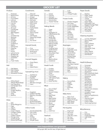 Printable Grocery List Printable Grocery Lists From 