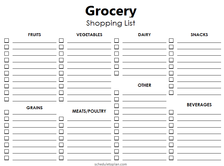 Printable Grocery List Template Blank Shopping List