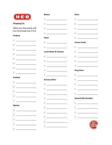 Shopping List Template Example