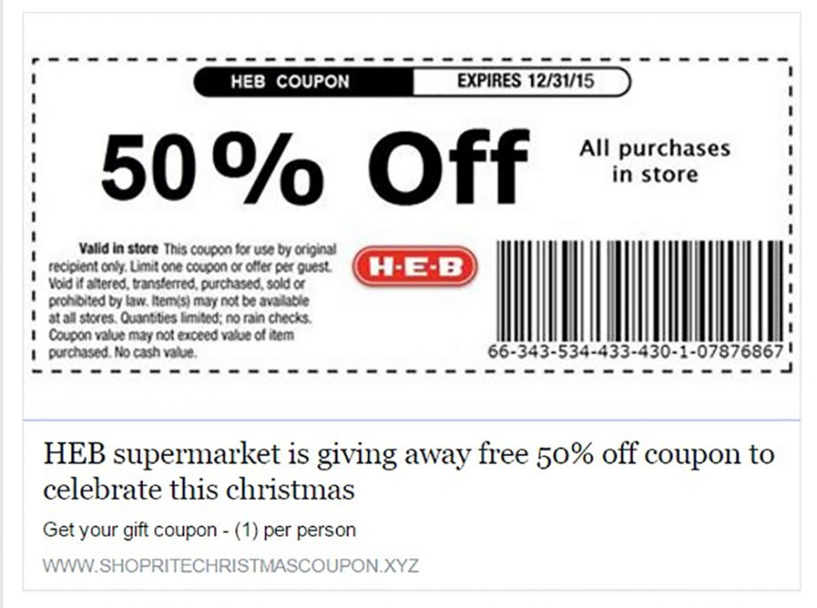 Spam Alert 50 Off HEB Coupon Is A Big Fake