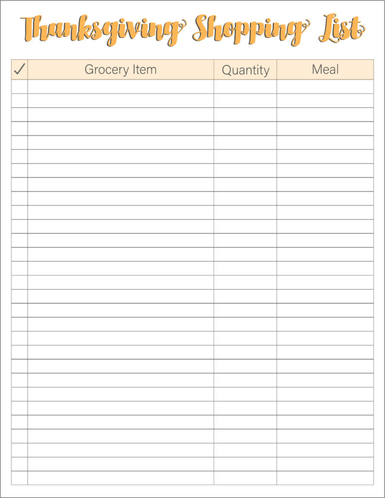 Thanksgiving Meal Planners Shopping List Printables 
