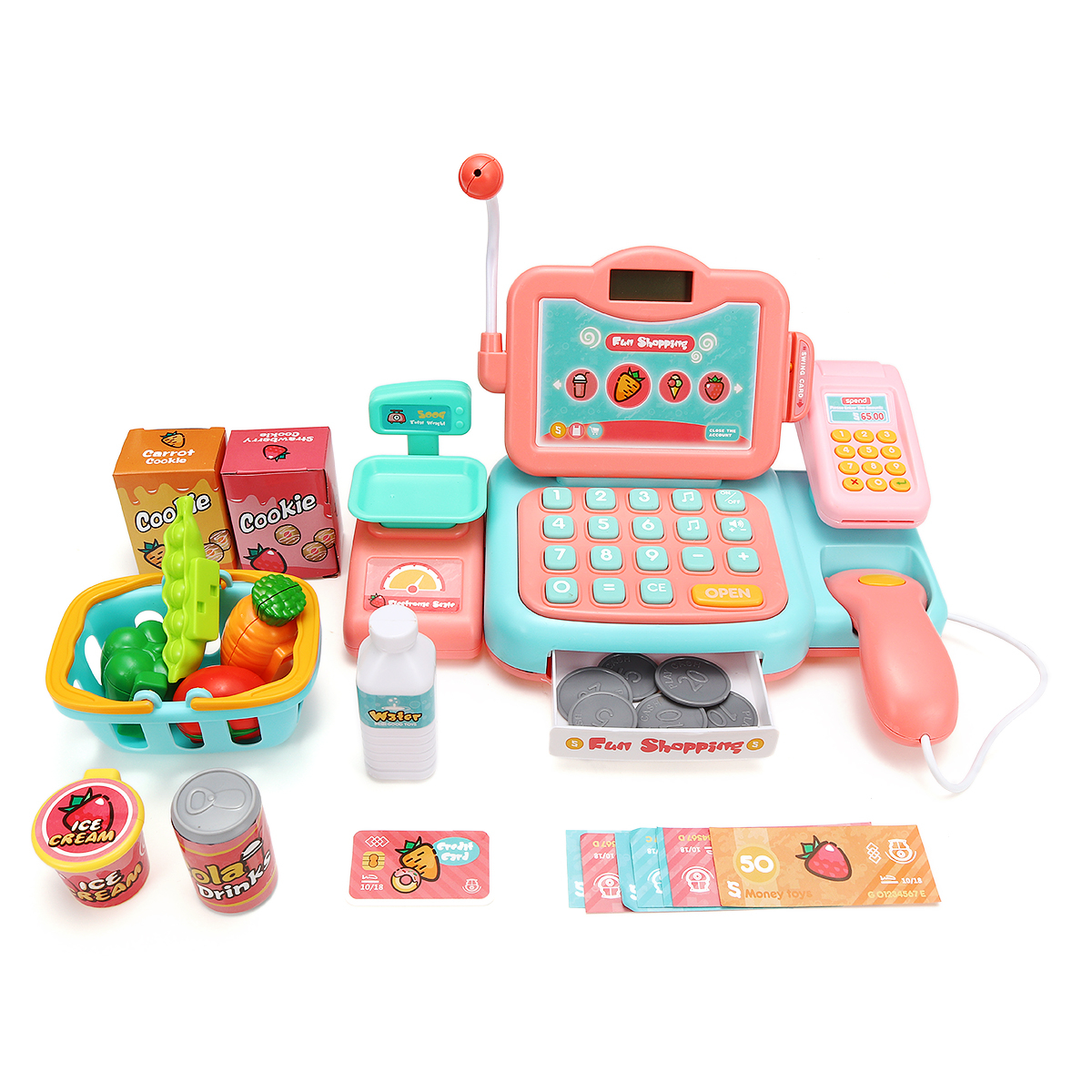 Toy Cash Register Shopping Pretend Play Money Machine With 
