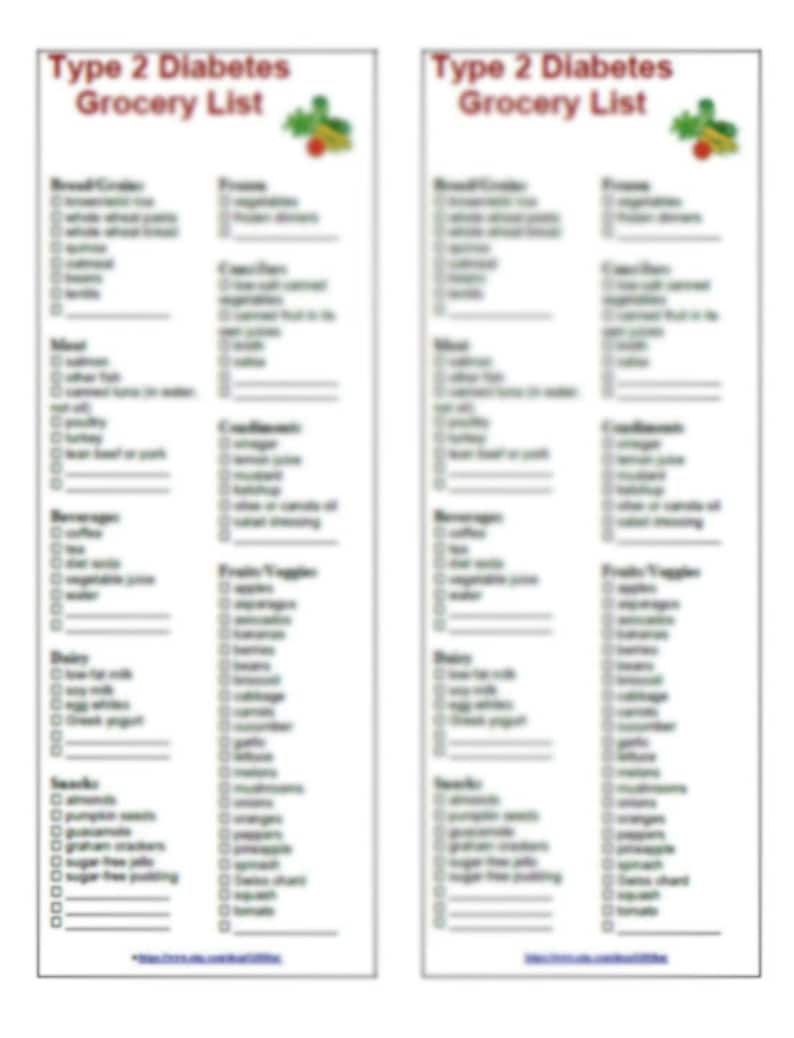 Type 2 Diabetes Diet Grocery Shopping List Printable 2 In 