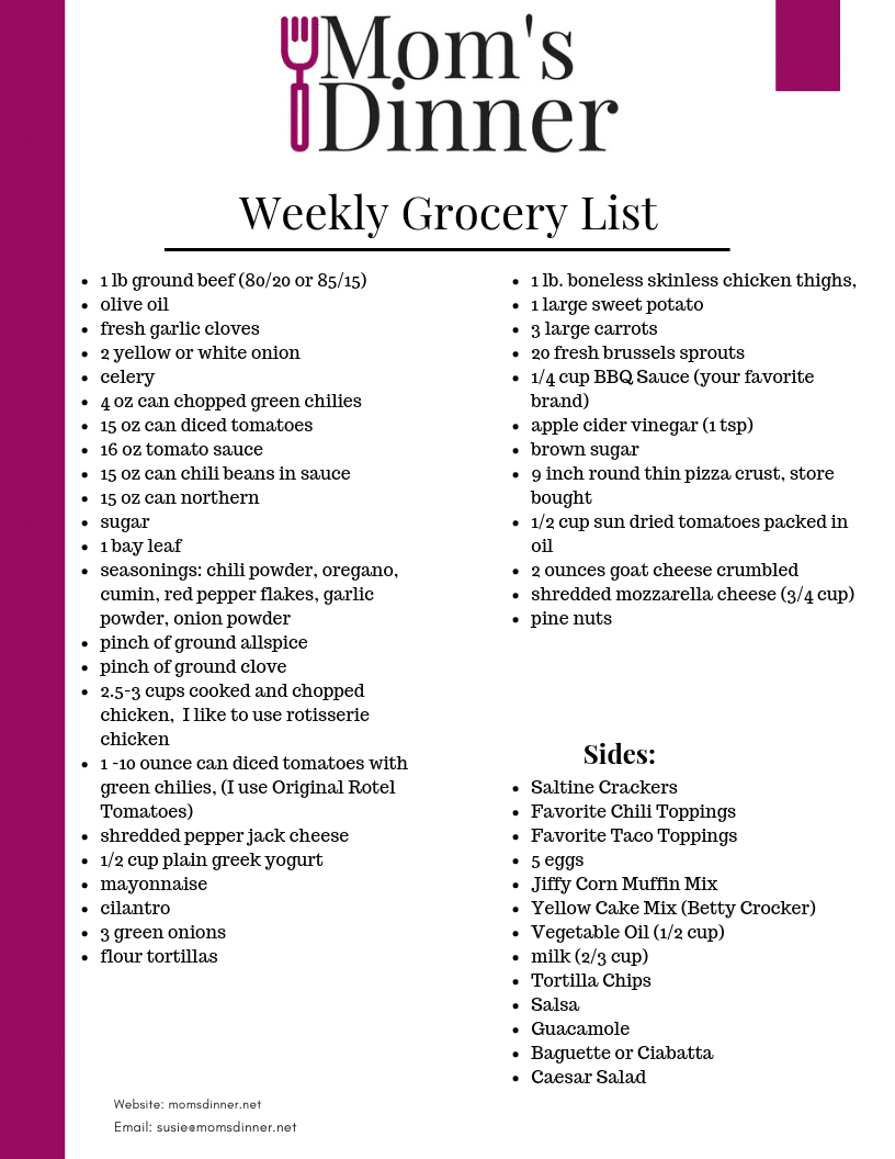 Weekly Meal Plan Printable Grocery List 3 Mom s Dinner