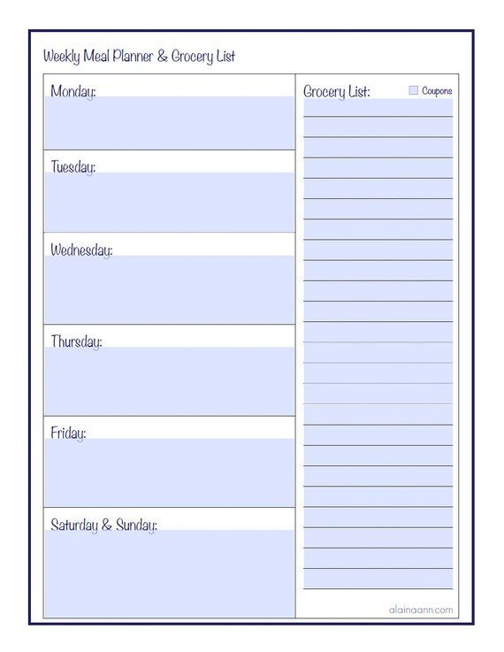 Weekly Meal Planner And Grocery List Printable Type 