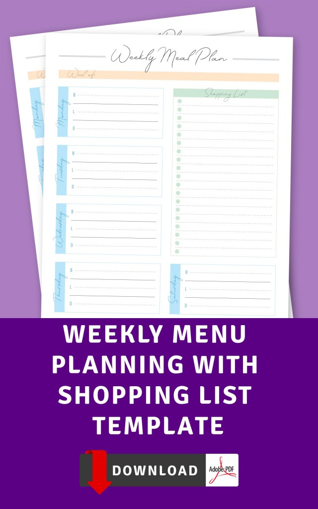 Weekly Menu Planning With Shopping List Template 