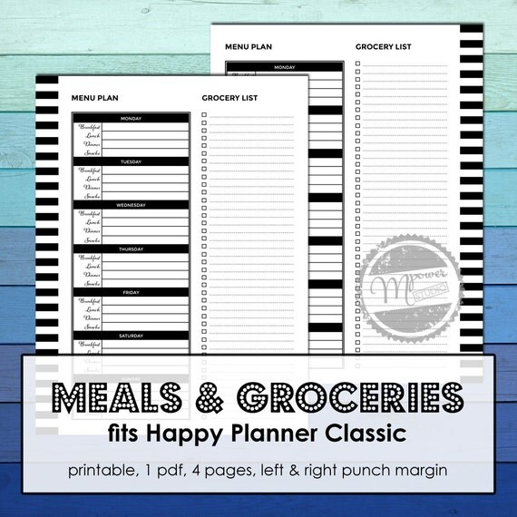 For Happy Planner Printable Meal Planner And Grocery List