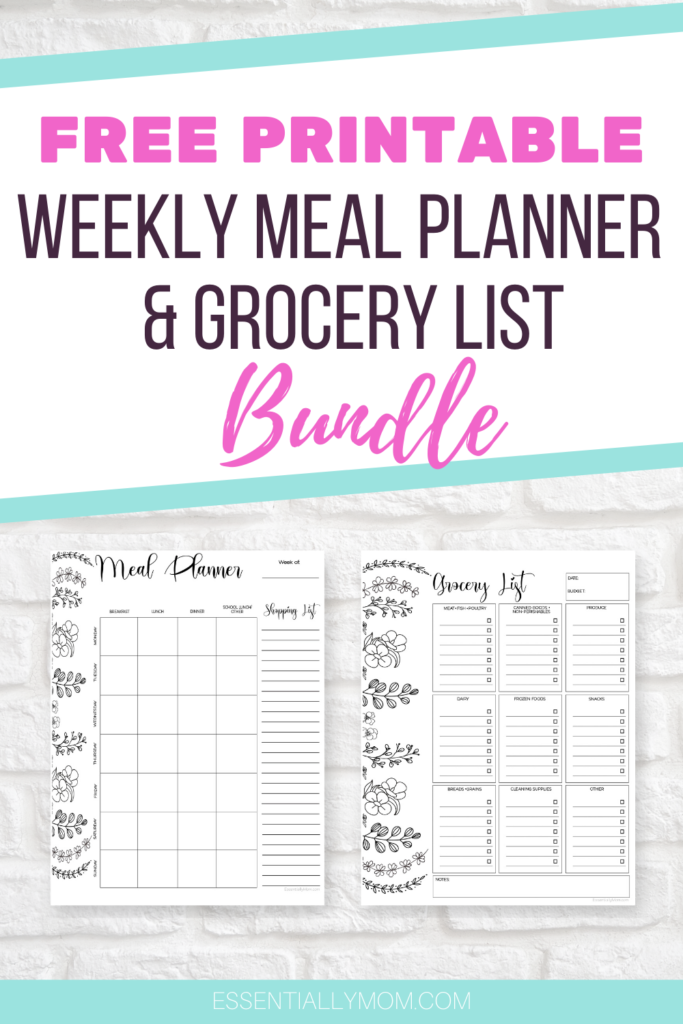 FREE Printable 7 Day Meal Planner Grocery List Bundle