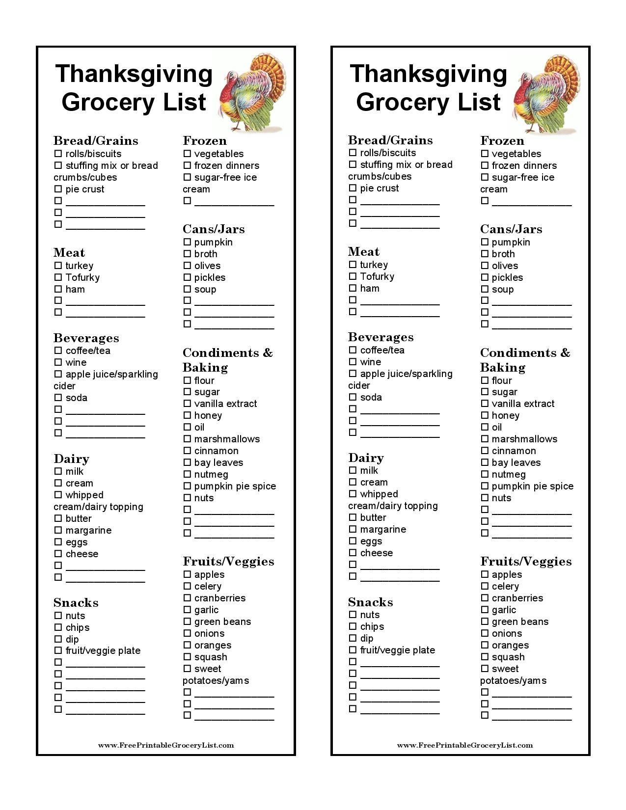 Free Printable Thanksgiving Grocery List Template 