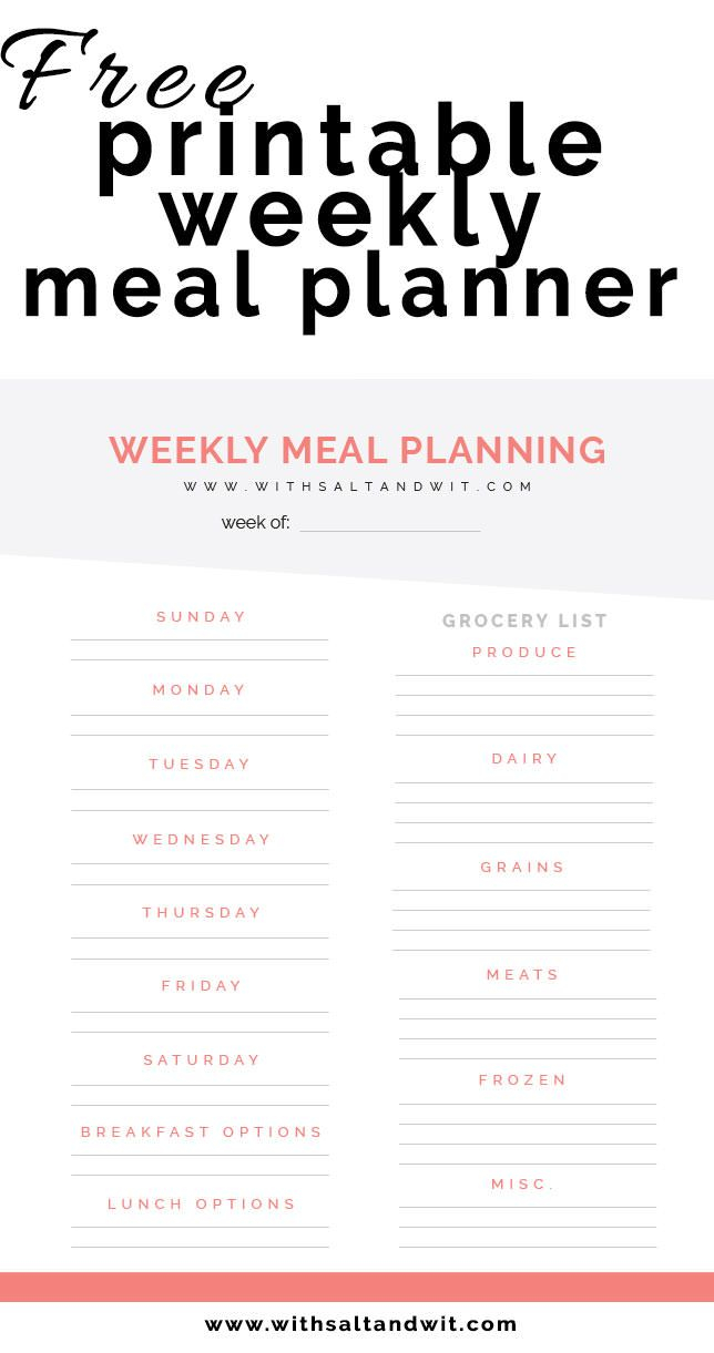 Free Printable Weekly Meal Planner With Grocery List 