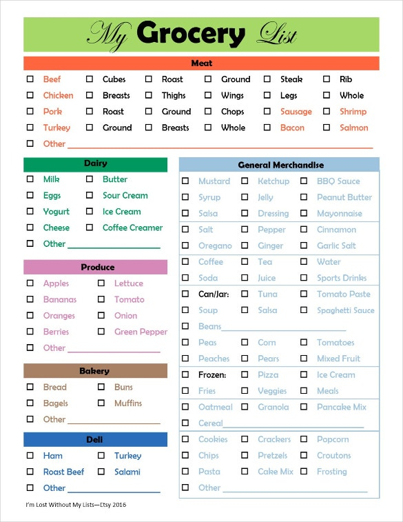 Grocery Checklist Template 11 Free Word Excel PDF