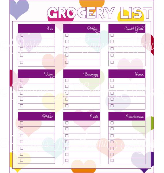 Grocery List For Erin Condren Life Planner Instant 