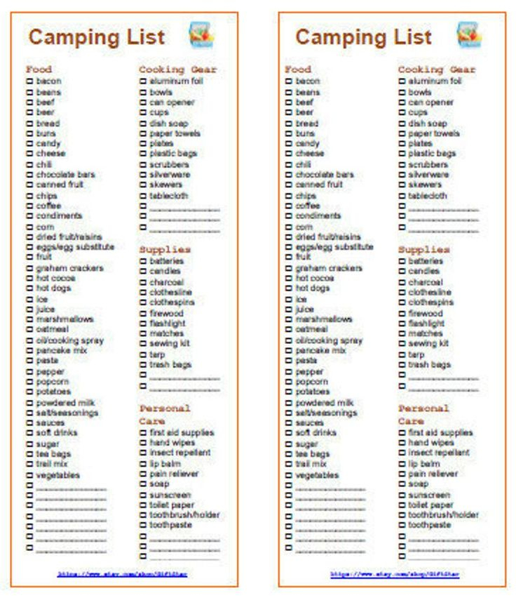 Grocery Shopping List For Camping 2 In 1 PDF Printable 