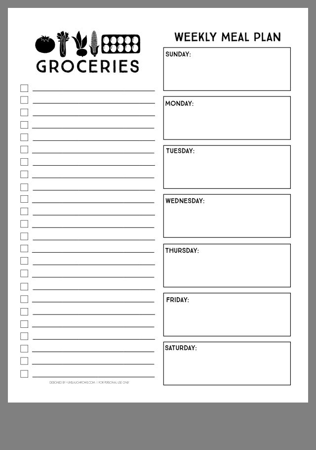 Meal Plan Grocery List Meal Planner Printable Meal Plan 