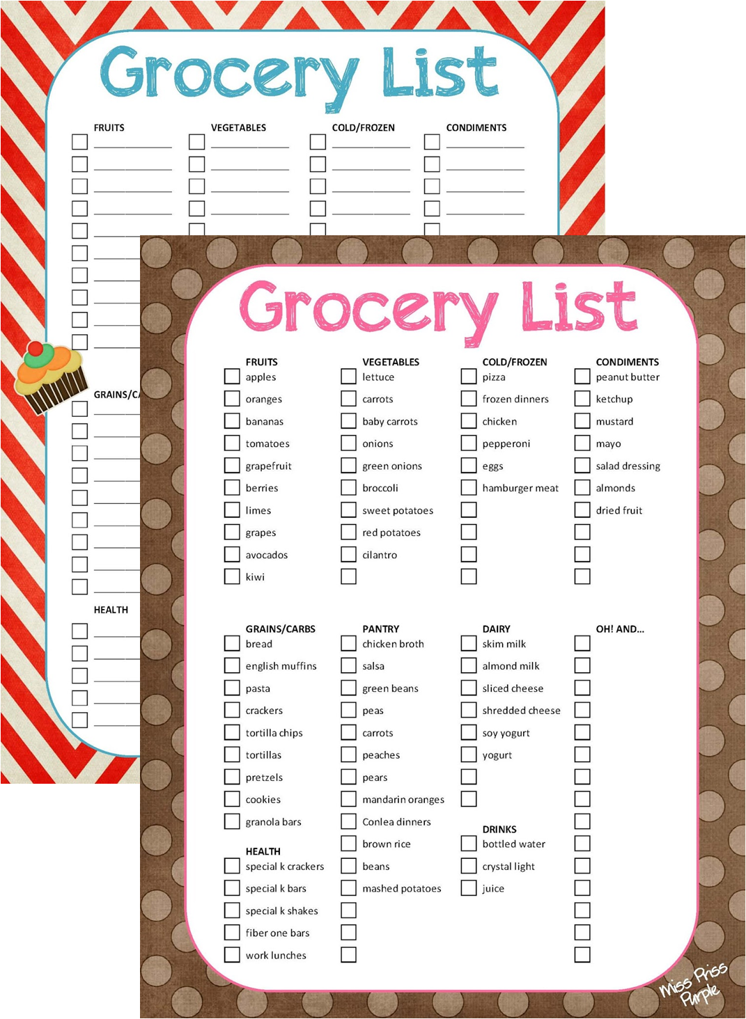 Miss Priss Purple Grocery List Printable 