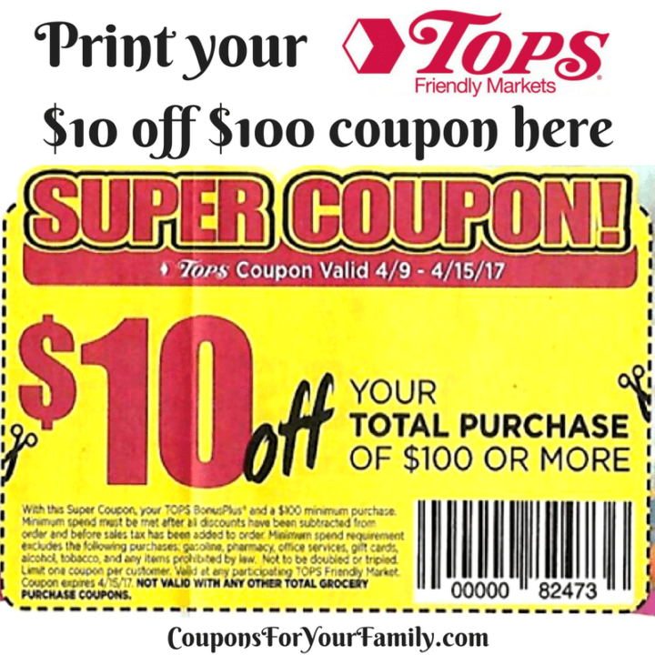 Print Your Tops Markets Coupon For 10 Off 100 Purchase 