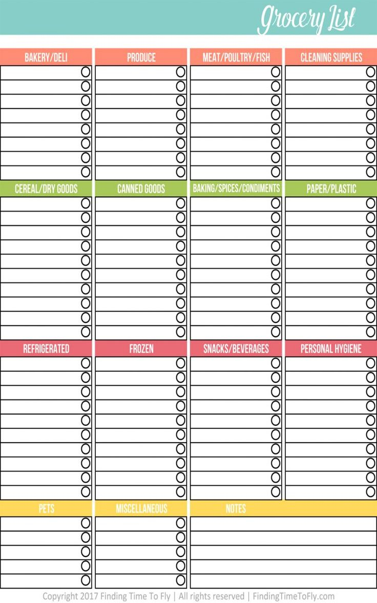 Printable Grocery List Finding Time To Fly Grocery 