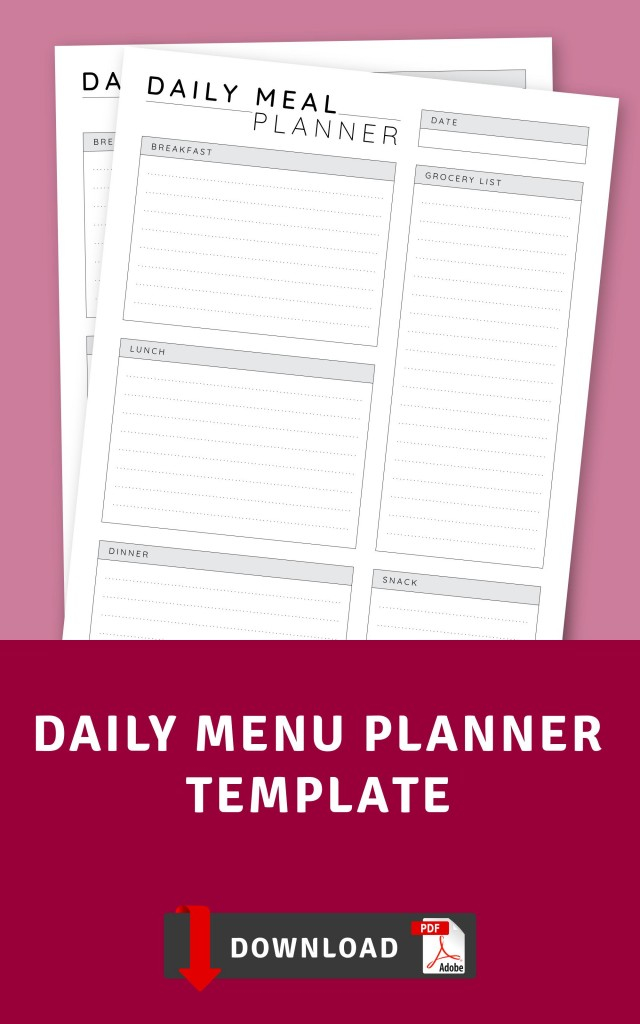 Daily Menu Planner Template Printable PDF