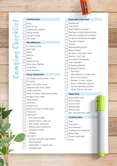 Download Printable Camping Checklist Template PDF