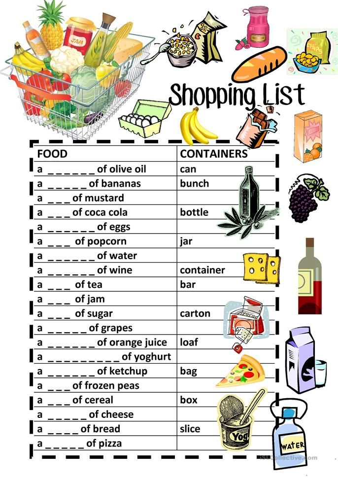 Food Containers Shopping List Fill In Review Food 