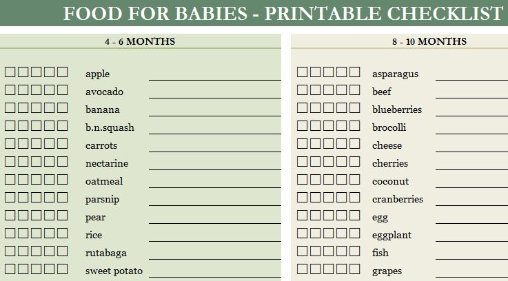 Food For Babies Checklist My Excel Templates