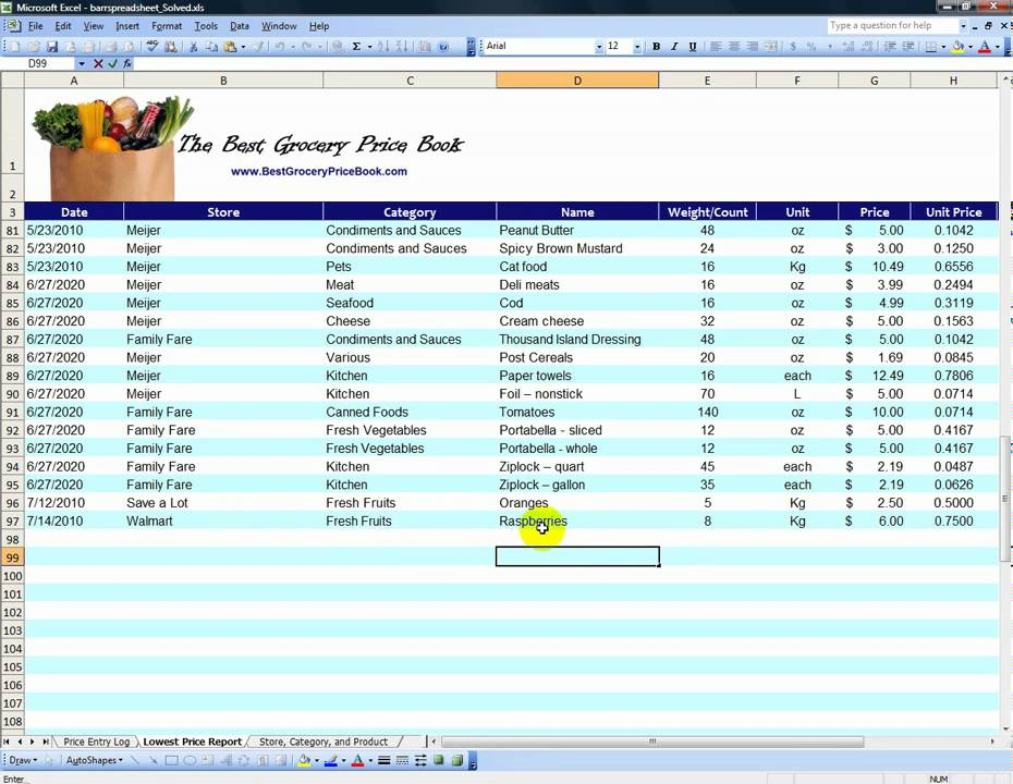 Free Grocery Price Book Spreadsheet Download YouTube
