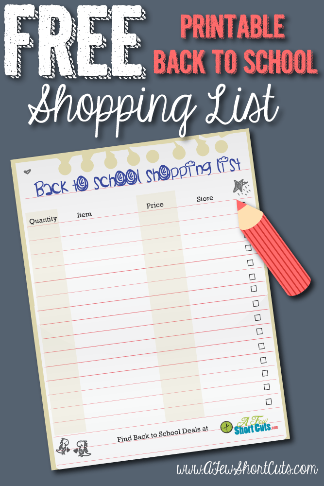 FREE Printable Back To School Shopping List A Few Shortcuts