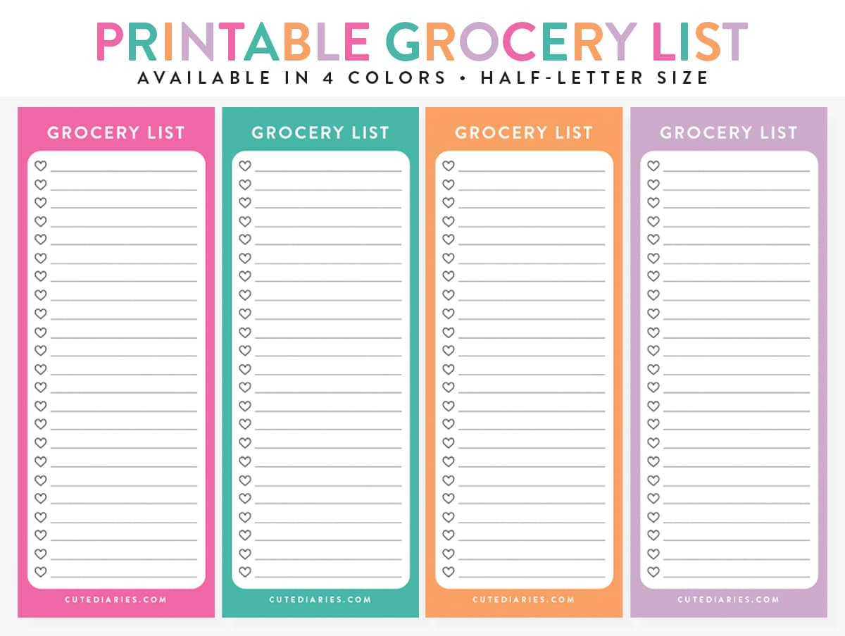 Grocery List Cute Diaries