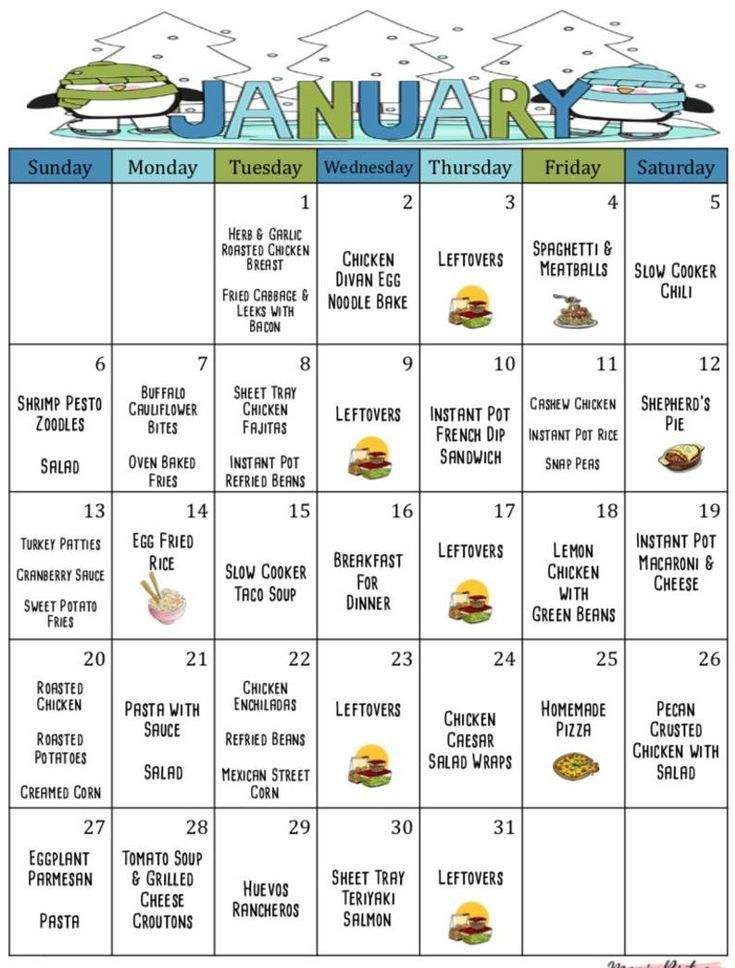 January 2019 Meal Planner Monthly Meal Planner Weekly Meal 