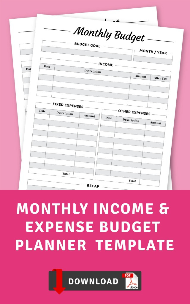 Monthly Income Expense Budget Planner Template 