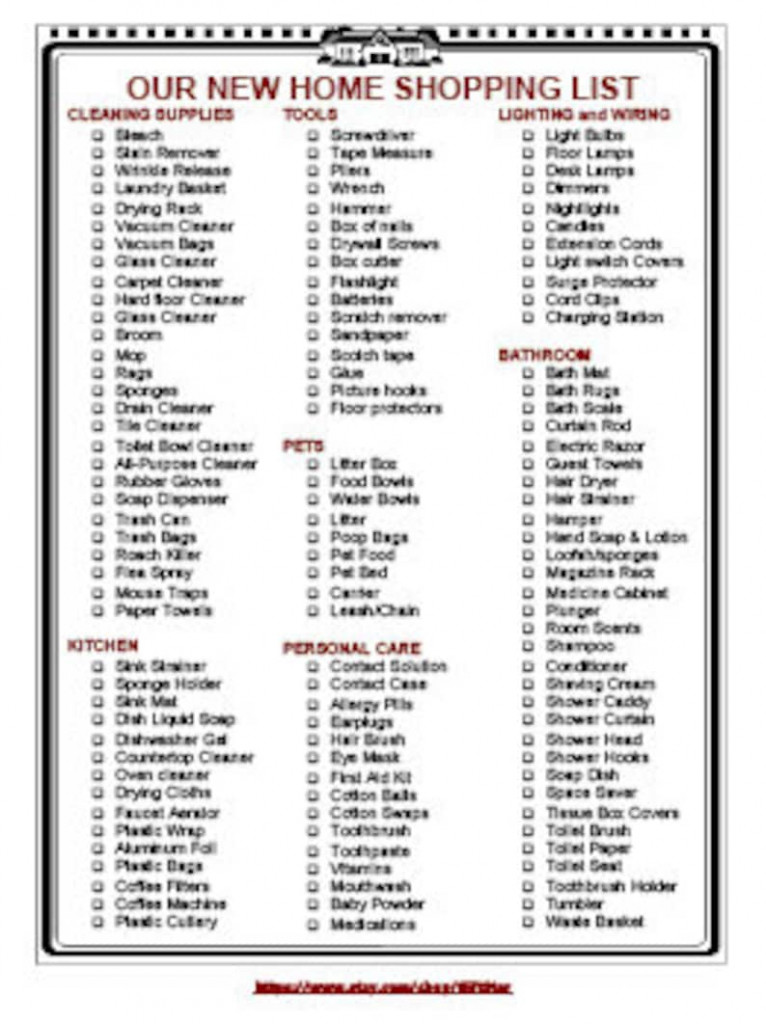 New Home Shopping Grocery Food List Printable Instant