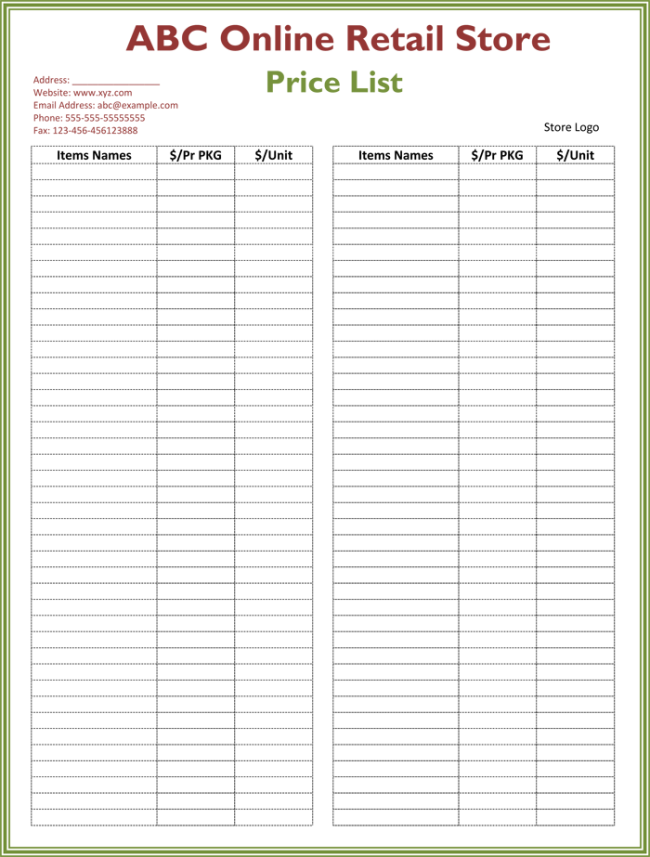Price List Template 6 Price Lists For Word And Excel 