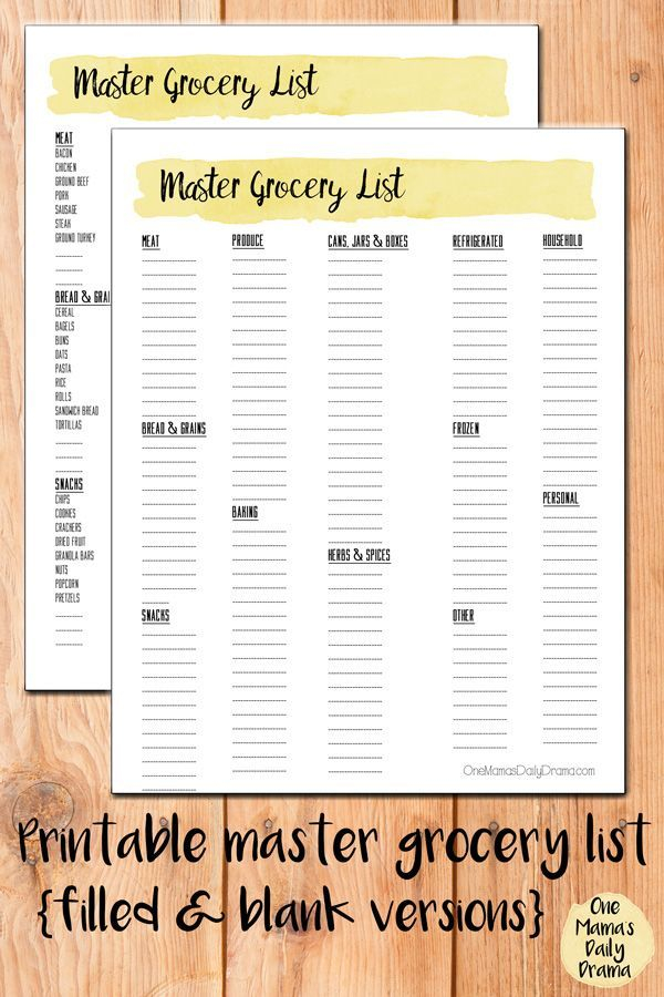 Printable Master Grocery List And Blank Grocery List 