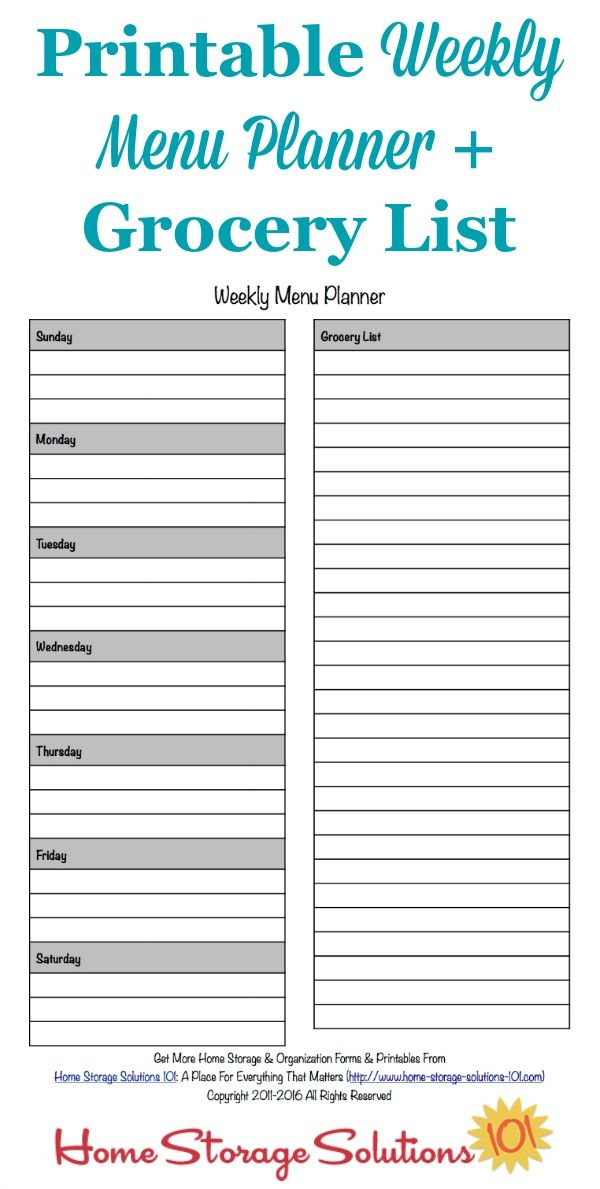 Printable Weekly Menu Planner Template Plus Grocery List 