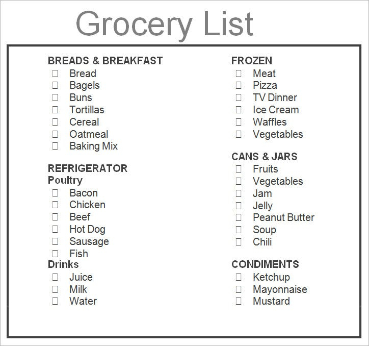 Shopping List Template 6 Free PDF Word Documents 